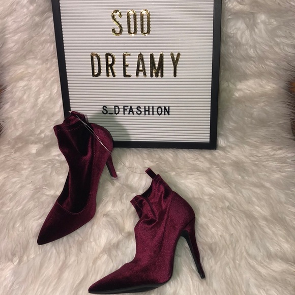 Qupid Shoes - QUPID Wine/Burgundy Velvet Booties